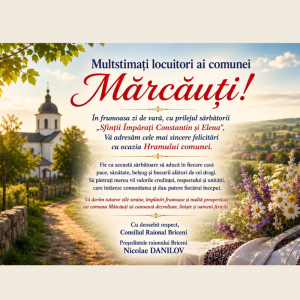 Mesaj de felicitare cu ocazia Hramului c.Mărcăuți!