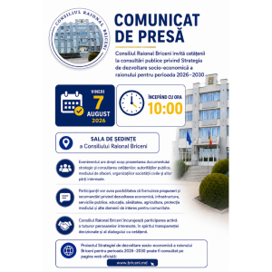 Consiliul Raional Briceni invită cetățenii la consultări publice privind Strategia de dezvoltare socio-economică a raionului pentru perioada 2026–2030