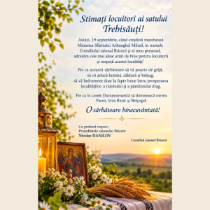 Mesaj de felicitare adresat cu ocazia Hramului satului Trebisăuți!